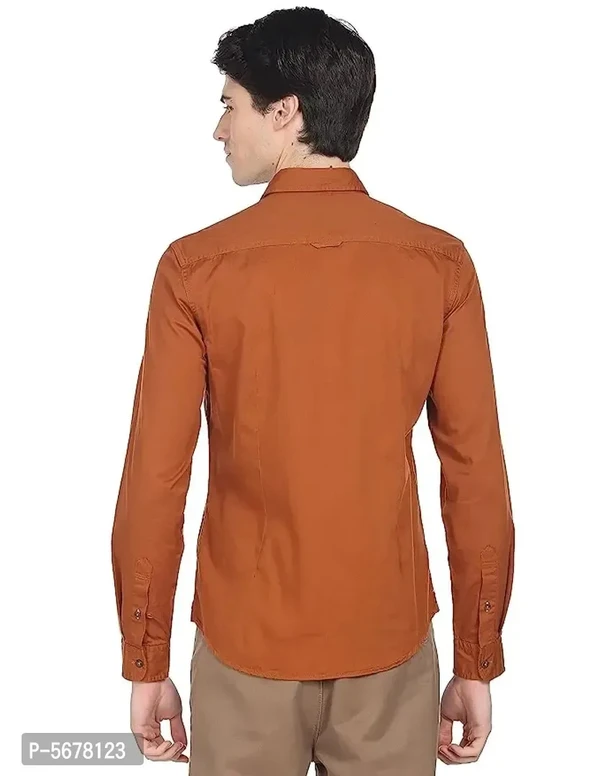 Stylish Cotton Rust Red Solid Long Sleeves Regular Fit Casual Shirt  - L