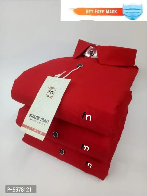Stylish Cotton Red Solid Long Sleeves Regular Fit Casual Shirt  - L