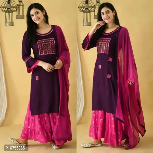 Elegant Rayon Mirror Work Embroidery Suit Set For Women - XL