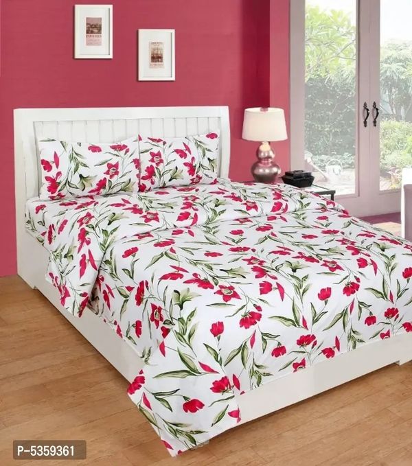 Polycotton Printed Double Bedsheet With 2 Pillow Covers