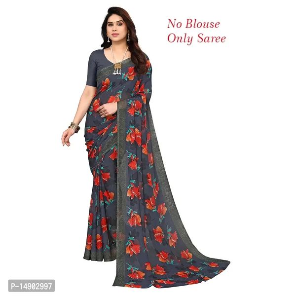 Georgette Grey Colour Printed Saree Without Blouse Piece 