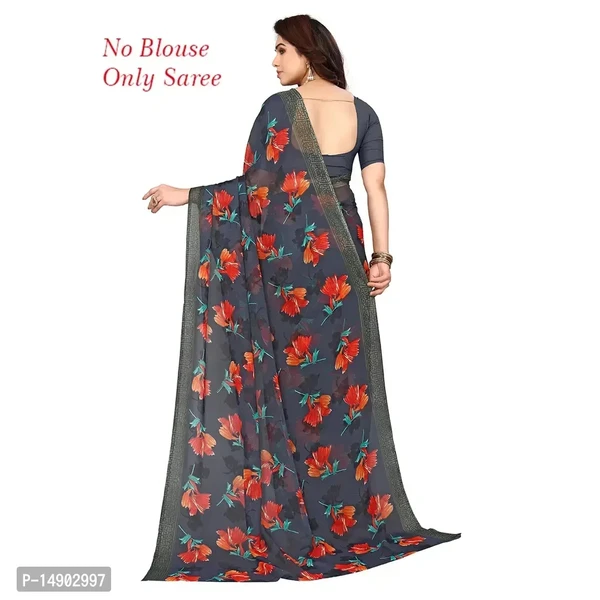 Georgette Grey Colour Printed Saree Without Blouse Piece 