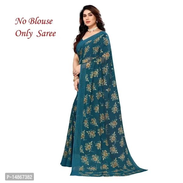 Elegant Teal Georgette Digital Print Women Saree without Blouse piece 