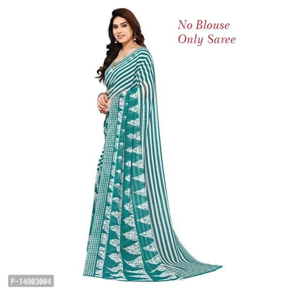 Georgette Green Colour Printed Saree Without Blouse Piece 