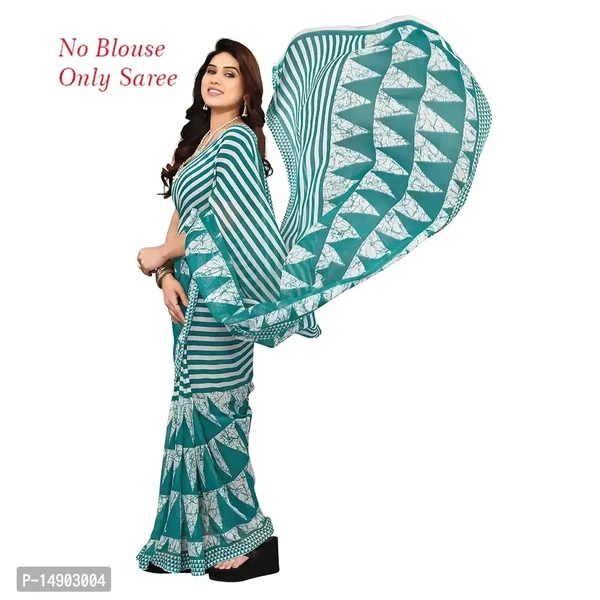 Georgette Green Colour Printed Saree Without Blouse Piece 