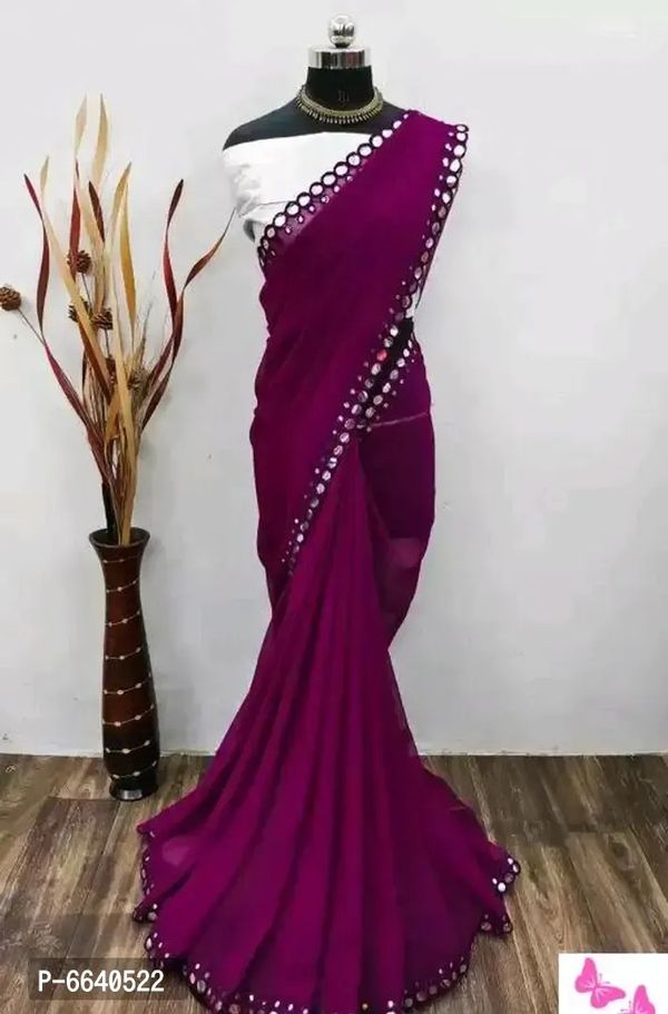 Designer Mirror Work Georgette Party Wear Saree With Blouse Piece For Women