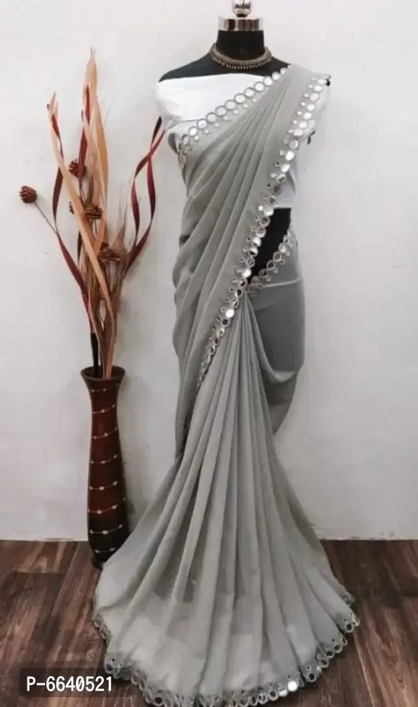 Designer Mirror Work Georgette Party Wear Saree With Blouse Piece For Women 