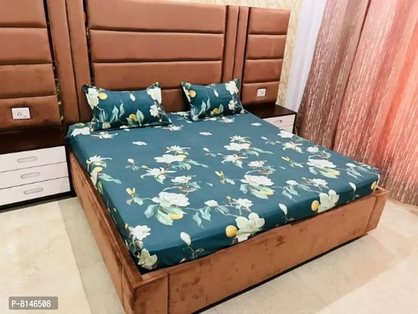 Attractive Glace Cotton Elastic Fitted Double Bed Bedsheet With Pillow Cover-king Size 78×72