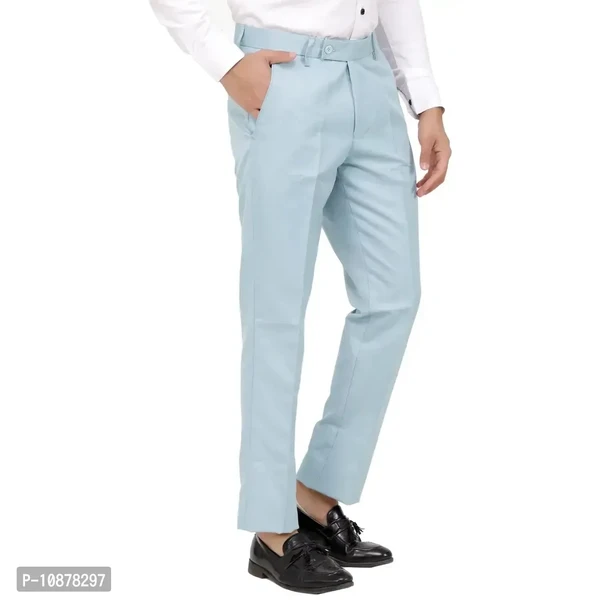 Kundan Men Poly Visose Light Sky Blue Formal Trouser (Pack Of 1 Trouser)