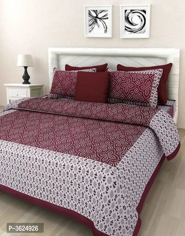 Maroon Cotton Queen Size Solid Bedsheet With Pillow Covers 