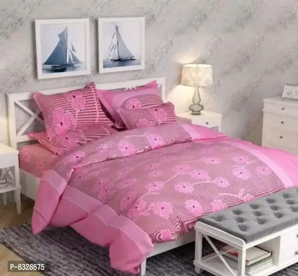 Classic Polycotton Printed Double Bedsheet With Pillow Covers 