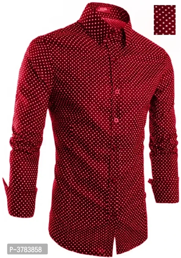 Mens Regular Fit Cotton Doted Casual Shart - XL, Red