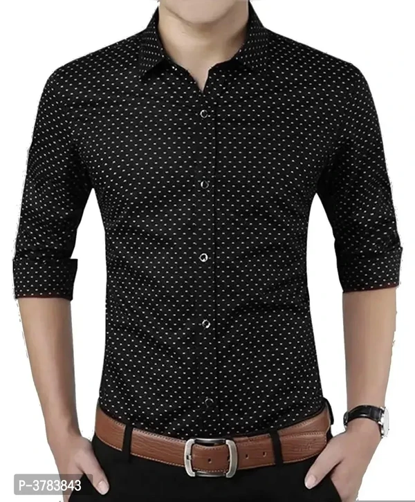 Mens Regular Fit Cotton Doted Casual Shart - M, Black