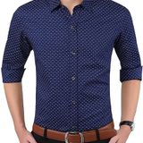 Mens Regular Fit Cotton Doted Casual Shart - M, Black