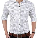 Mens Regular Fit Cotton Doted Casual Shart - M, White