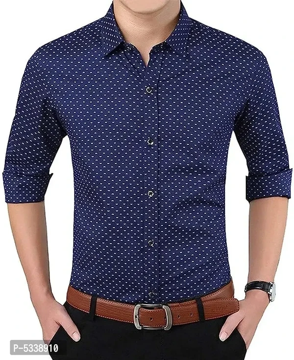 Mens Regular Fit Cotton Doted Casual Shart - M, Blue