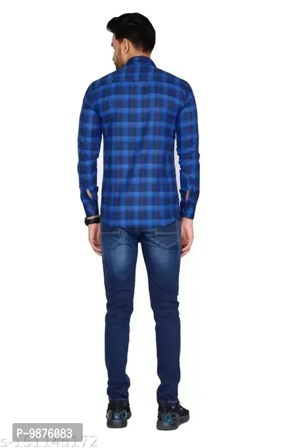 Men Cotton Blended Slim Fit Checked Shirt - M