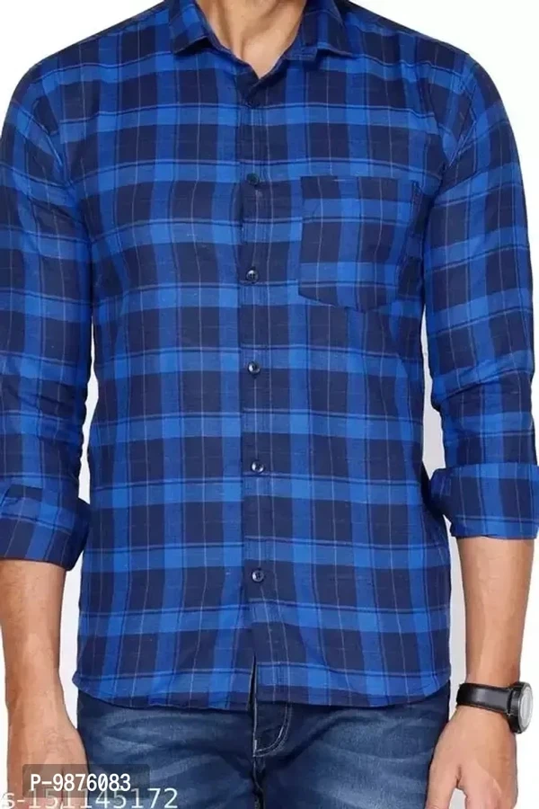 Men Cotton Blended Slim Fit Checked Shirt - L