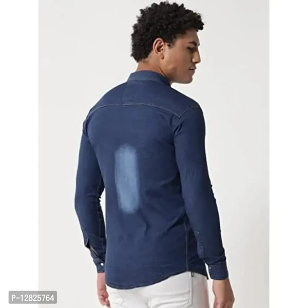 Double One - Men's Solid Slim Fit Denim Casual Shirt - M