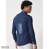 Double One - Men's Solid Slim Fit Denim Casual Shirt - L