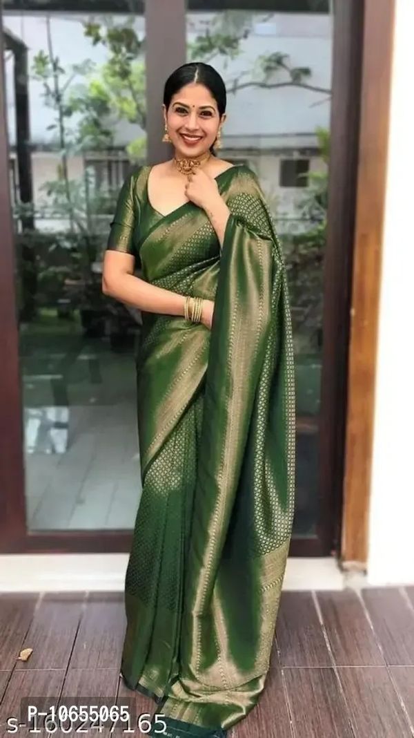 Stylish Cotton Silk Green Jacquard Saree With Blouse Piece 