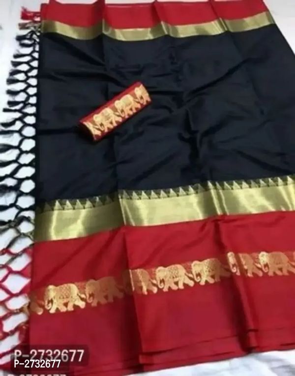 RAINBOW Hathi Jacquard Border Cotton Silk Saree with Blouse Piece