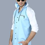 Mens Cotton Hooded Fancy Shirt, Hooded Shirt For Mens - M