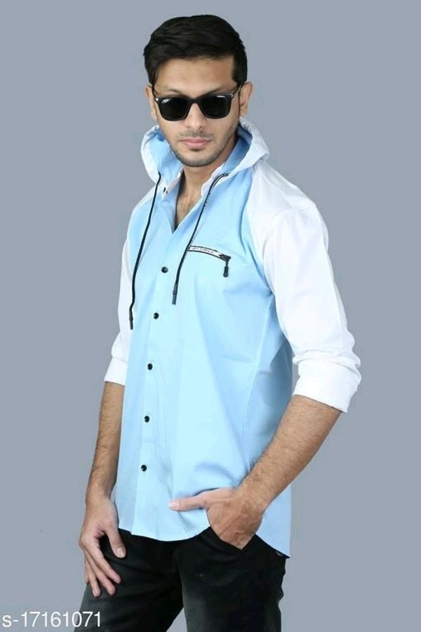 Mens Cotton Hooded Fancy Shirt, Hooded Shirt For Mens - L