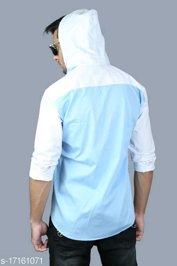 Mens Cotton Hooded Fancy Shirt, Hooded Shirt For Mens - L