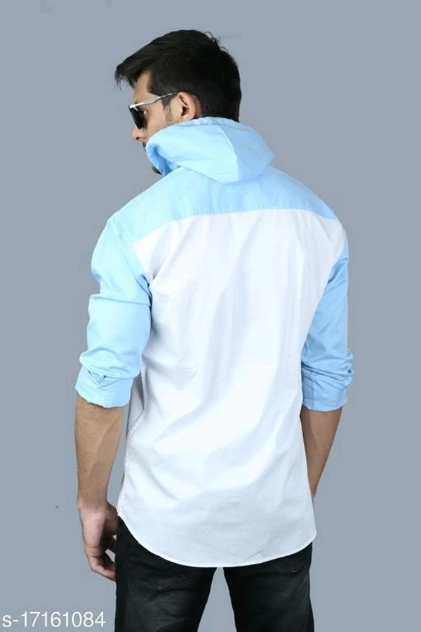 Mens Cotton Hooded Fancy Shirt, Hooded Shirt For Mens - L