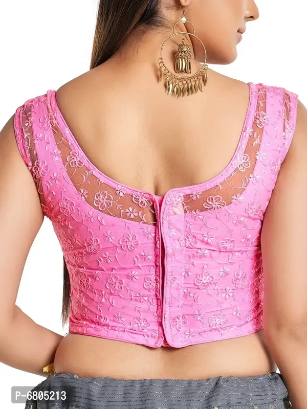 Women Round Neck Embriodered Net Sleeveless Readymade Blouse For Saree  - XXL