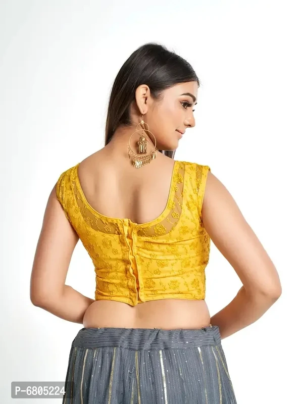 Women Round Neck Embriodered Net Sleeveless Readymade Blouse For Saree - XXL