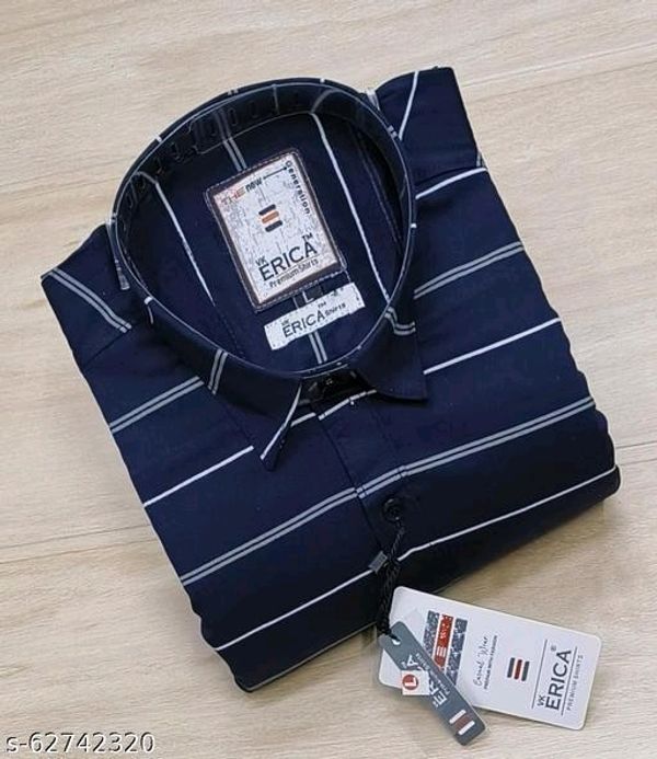 Mens Casual Party Wear Solid Printed Full Sleeves Premium Fancy Striped Cotton Shirt  - M