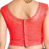 Women Round Neck Embriodered Net Sleeveless Readymade Blouse For Saree