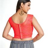 Women Round Neck Embriodered Net Sleeveless Readymade Blouse For Saree