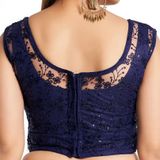 Women Round Neck Embroidered Net Sleeveless Readymade Blouse For Saree  - L