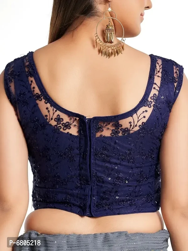 Women Round Neck Embroidered Net Sleeveless Readymade Blouse For Saree  - XXL