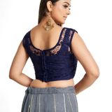 Women Round Neck Embroidered Net Sleeveless Readymade Blouse For Saree  - XXL