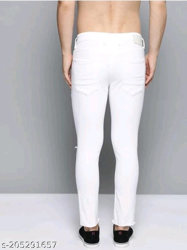 Men White Strechable Slash Knee Jeans - 30