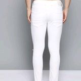 Men White Strechable Slash Knee Jeans - 32