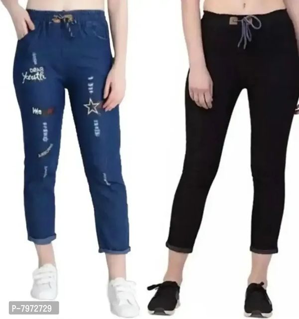 Stylish Denim Patched Womens Jeans Combo - 28