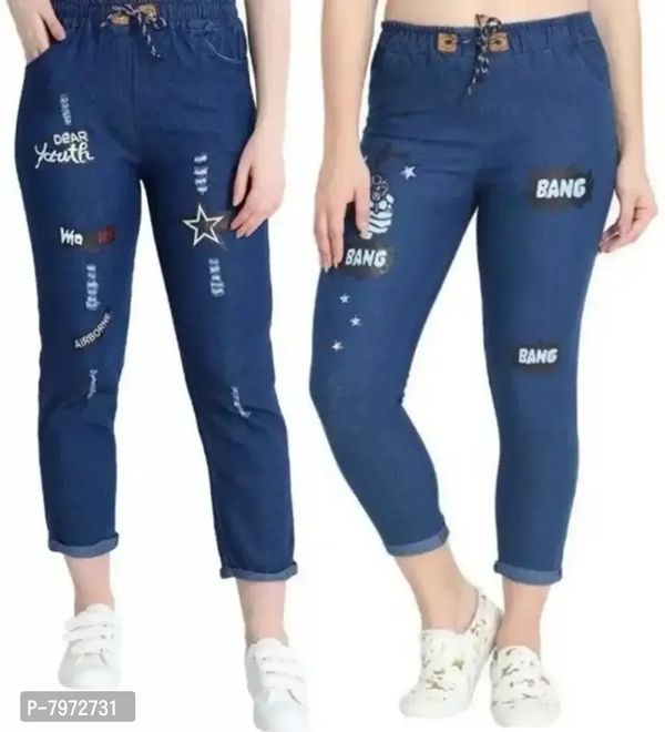 Stylish Denim Patched Womens Jeans Combo - 28