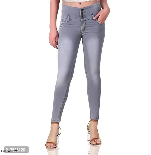 FASHIONABLE EXCLUSIVE WOMENS JEANS FOUR BUTTON GREY - 28