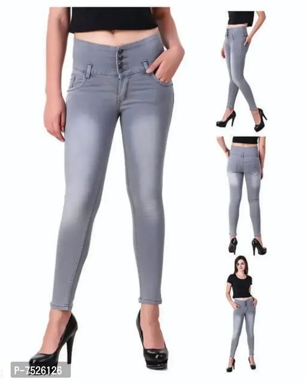FASHIONABLE EXCLUSIVE WOMENS JEANS FOUR BUTTON GREY - 32