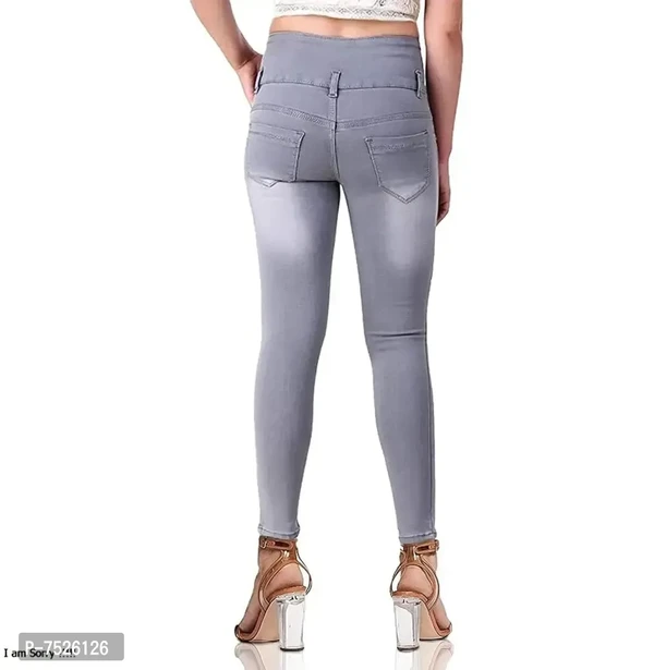 FASHIONABLE EXCLUSIVE WOMENS JEANS FOUR BUTTON GREY - 32