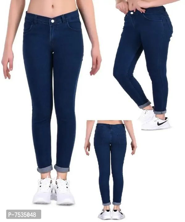 Fashionable Exclusive Womens Skinny Fit Jeans Dark Blue Round Pocket  - 28