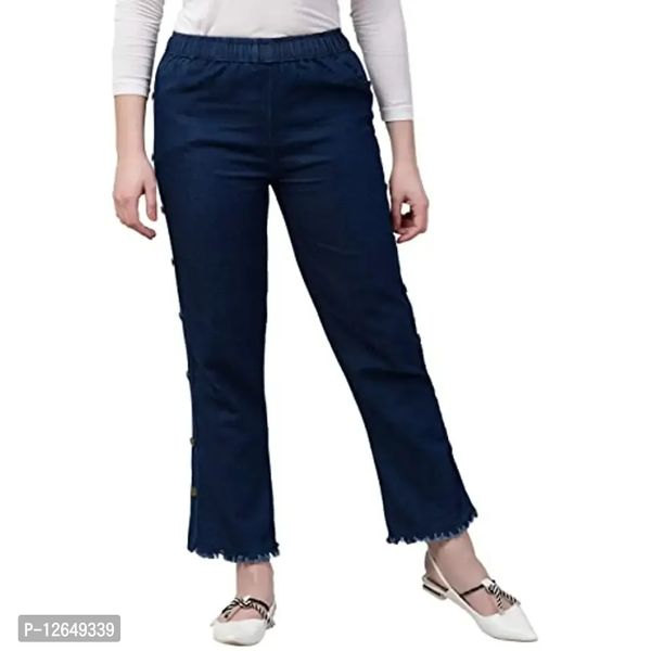 Ira Collection Dark Blue Side Buttoned Jogger Jeans for Women (Large, Dark Blue) - L
