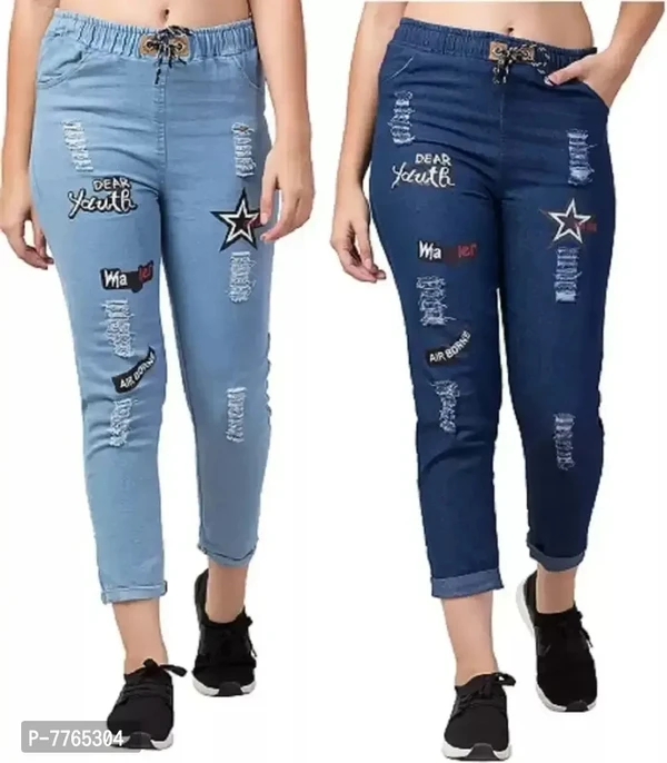 Aglobi Women's/Girl's Denim Joggers (26, l-Star,d-Star) - 26