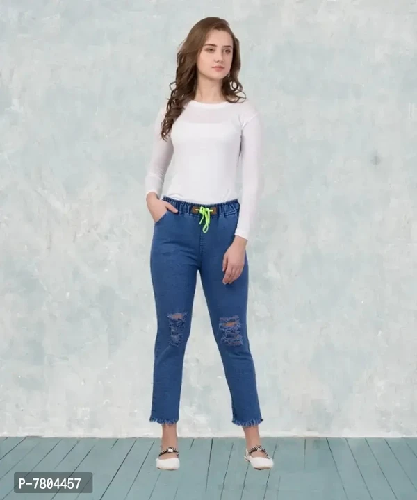 Premium Quality for Women  Girls |  Knee Slit Washed Blue Jogger Jeans  - 30