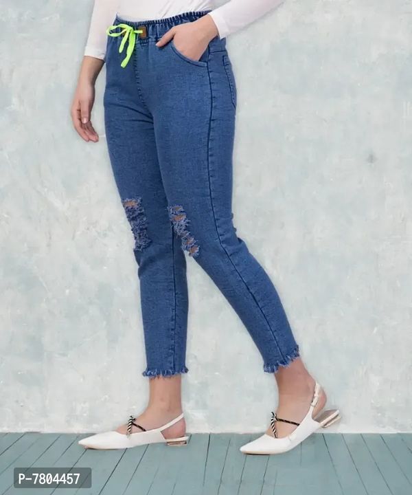 Premium Quality for Women  Girls |  Knee Slit Washed Blue Jogger Jeans  - 32